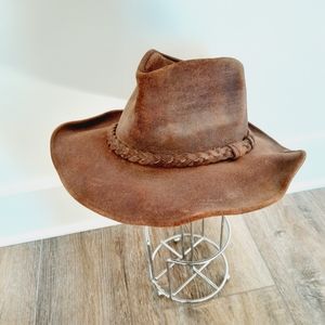 MINNETONKA VTG Leather Hat Cowboy Western Distressed sz: Large